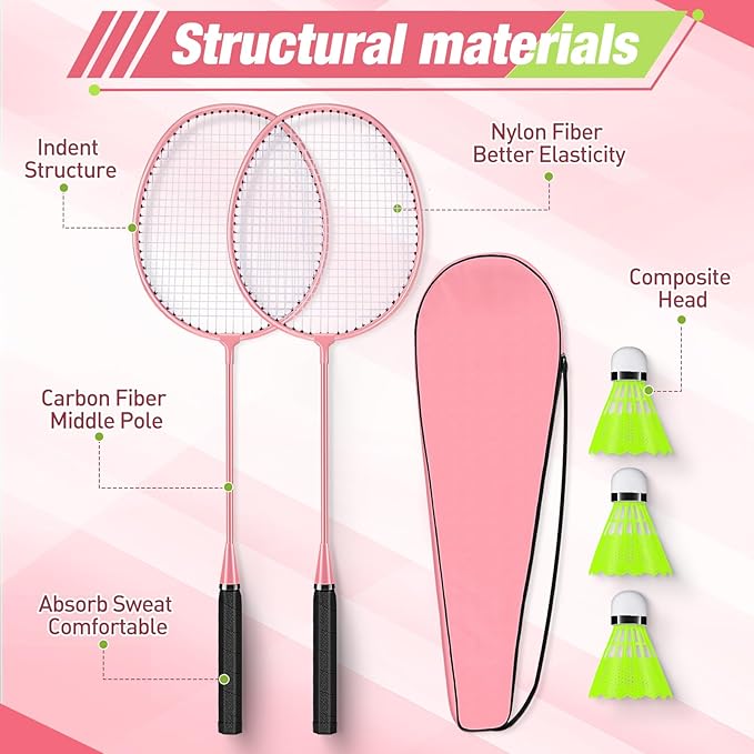 6 Packs Badminton Rackets Set Include 6 Lightweight Rackets 12 Nylon Plastic Shuttlecocks 3 Carrying Bags for Summer Outdoor Backyard Games Sports Beginners Adults