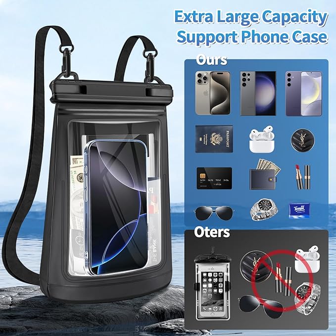 2L Large Waterproof Phone Pouch - [Oversized] [Floating] Waterproof Pouch for iPhone Galaxy Google and More, IPX8 Waterproof Dry Bag for Beach Vacation Belongings