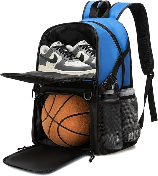 Basketball Bag Backpack with Ball Holder and Shoes Compartment,Best for Basketball, Soccer, Volleyball, Gym. (BLUE)