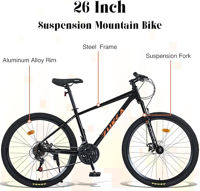 Mountain Bike 26 inch 24 Speed Dual Disc Brake MTB Front Suspension Fork Mountain Bicycle for Adult Men Women Outdoor Cycling