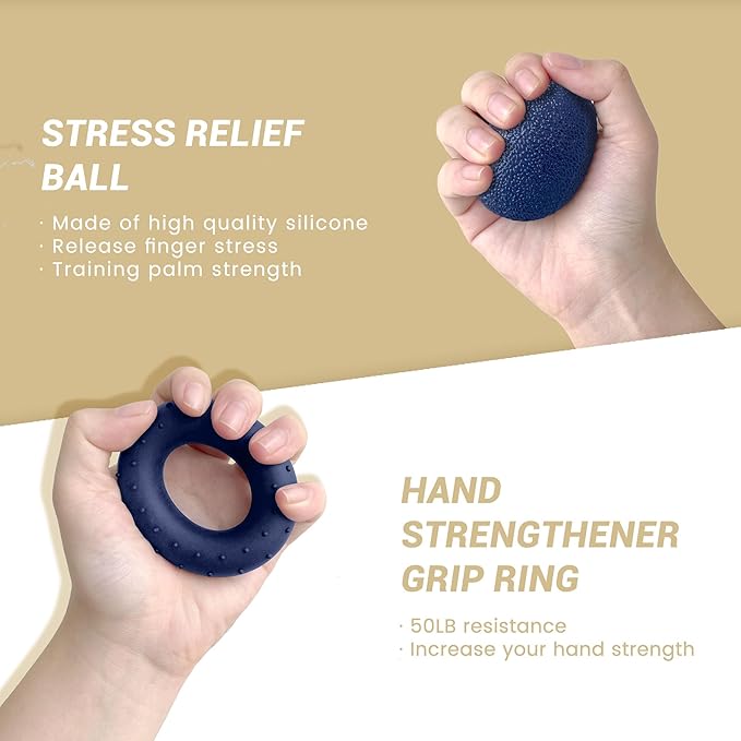 FLYFE Grip Strength Trainer Kit (5 Pack), Forearm Strengthener, Hand Squeezer Adjustable Resistance, Finger Stretcher, Grip Ring, Relief Ball and Finger Exerciser for Men and Women, Injury Recovery