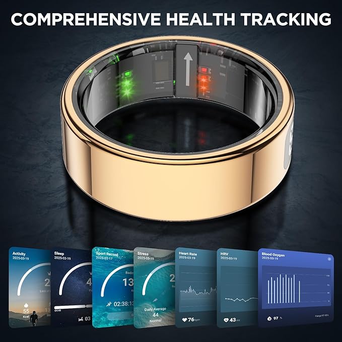 Smart Ring for Women with Display Screen, Sleep Ring for Men with Heart Rate, Fitness Tracker/Step tracker for Activity Monitoring/Steps/Calories,Wireless Charging, for iOS Android (RoseGold,13#)