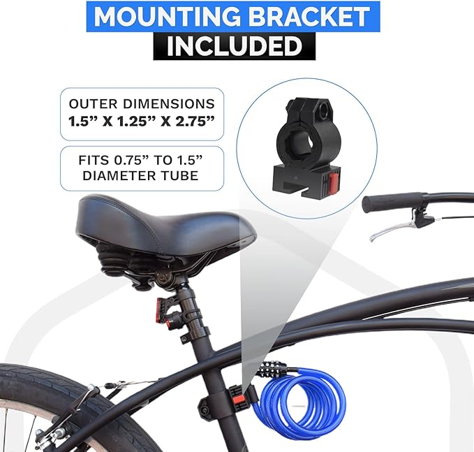 DockLocks Security Cable Lock Set (4' or 6') Coiled, Keyless Resettable Combination, Mounting Bracket, Portable and Compact for Bikes, Scooters 6ft