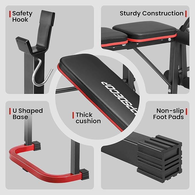 OPPSDECOR Adjustable Weight Bench Set with Leg Developer & Preacher Curl Pad, Full Body Workout Bench Press Set with Squat Rack for Home Gym Fitness, Standard Strength Training Bench