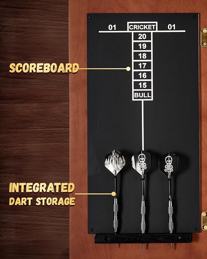 Sisal Dart Board Cabinet Sets, Decorative Dart Boards for Adults [12*Steel Darts] - Wooden Dartboard Cabinet with Integrated Scoreboard for Family Game Rooms