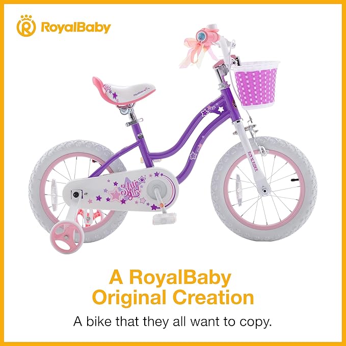 RoyalBaby Stargirl Kids Bike 14 Inch Girls Bicycle for Children with Training Wheels & Basket, Purple