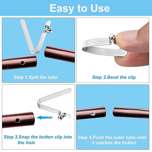 PATIKIL 6.4x5mm Kayak Paddle Snaps, 16 Pack Tent Pole Clips Steel V Shaped Single Pin Push Button Spring Clips Lock Tube Pole Clips for Camping Kayaking