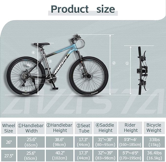 AVASTA Earth 26 27.5 inch Mountain Bike with 21-Speed，Aluminum Frame, Dual Disc Brake, Comfortable Saddle,Multiple Colors