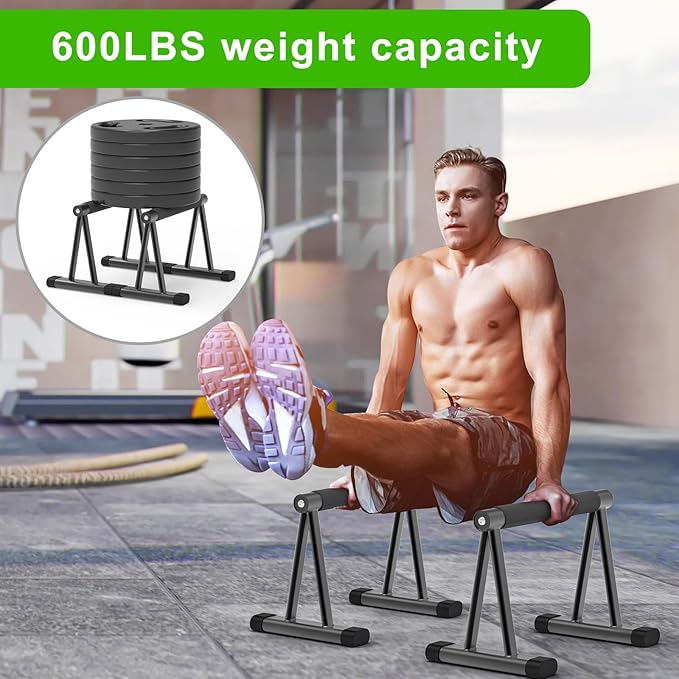 Dolibest Push Up Bar, 12'' High Parallettes Bars with 8 Rubber Feet & Comfortable Handle, Dip Bars with Stable Triangle Base for Calisthenics, Handstand, Gym & Home Exercise, Easy Assembly (600LB)