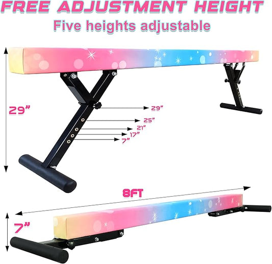 Adjustable Balance Beam Gymnastics Beam 8 FT Adjustable Height Beams for Kids, High and Low Floor Beams,Gymnastics Equipment for Kids Adults Training at Home and Gym Center
