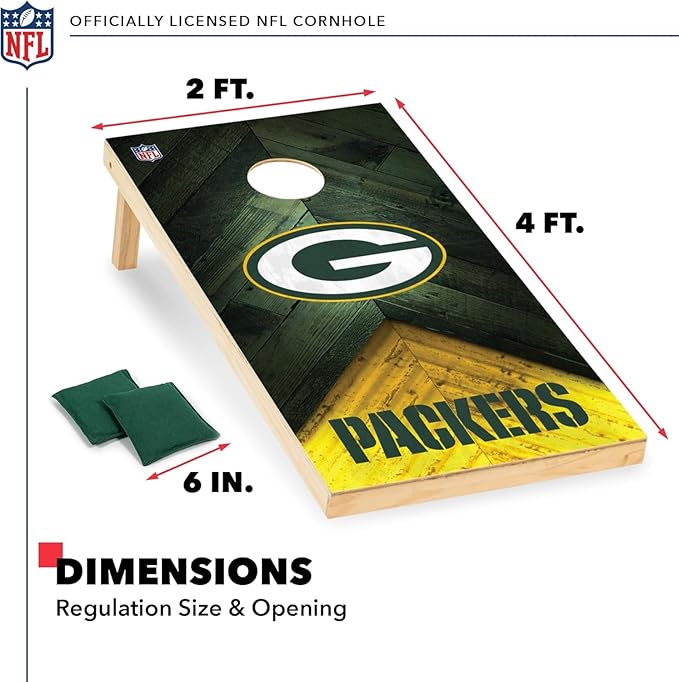 Wild Sports NFL Football 2' x 4' Regulation Size Solid Wood Cornhole Set with Direct Print HD Team Graphics Great Gift for Any Football Fan! Bean Bag Toss Family Outdoor Game
