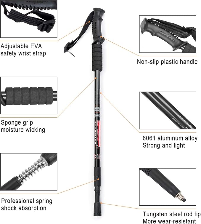 Aihoye Trekking Poles Shock Absorbing Adjustable Hiking or Walking Sticks for Hiking Collapsible Strong, 2-pc Pack Lightweight Walking Pole, All Terrain Accessories and Carry Bag