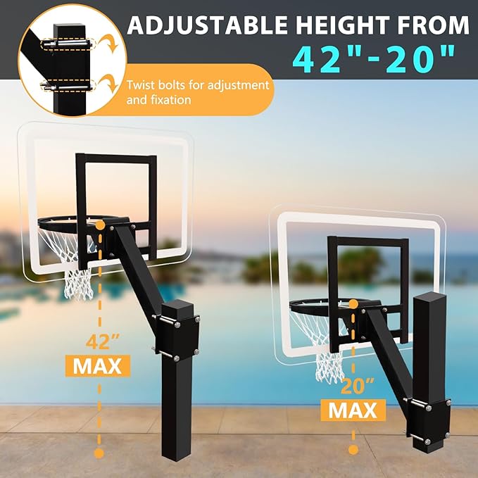 PROGOAL Aluminum Shot and Dunk Poolside Basketball Hoop - In Ground Removable Rust-Resistant Adjustable Height Pool Basketball Game System with Clear Backboard 1/2 Springs Rim and Three Balls