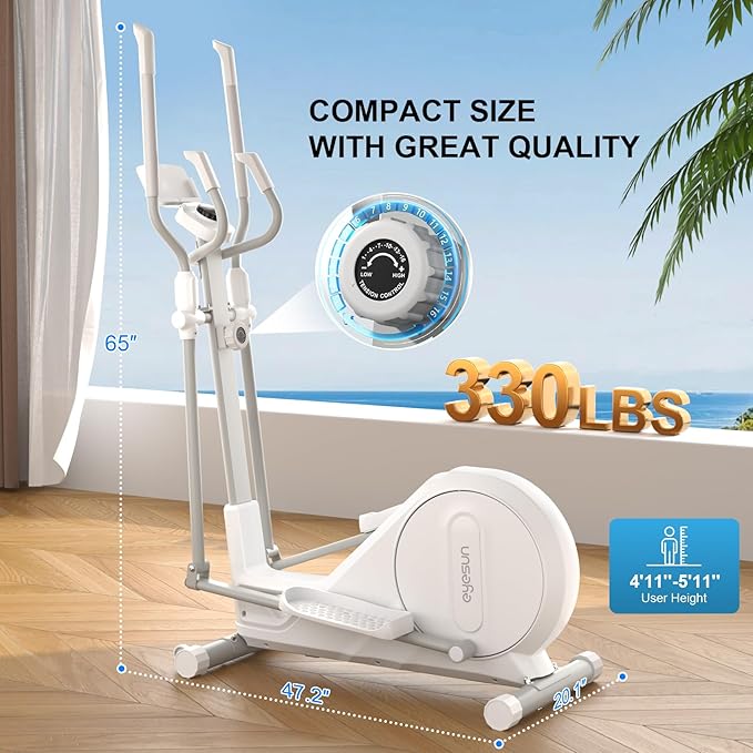 Elliptical Exercise Machine for Home,3-in-1Compact Training Machines with 16 Resistance Levels,14LB Flywheel,Low Impact Magnetic Cross Trainer,Quiet Portable Elliptical for Seniors&Small Spaces