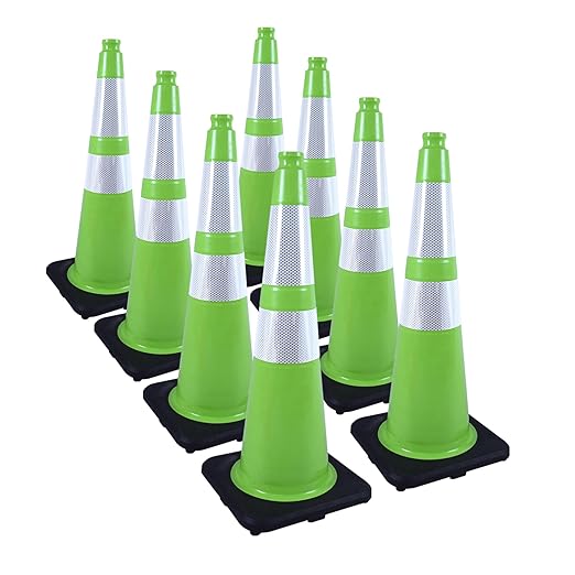 8 Pack 28" Green Traffic Safety Cones with Reflective Collars – High-Visibility PVC Cones with Weighted Black Base for Construction Sites, Parking Lots & Crowd Control(28 inch-8Pack)