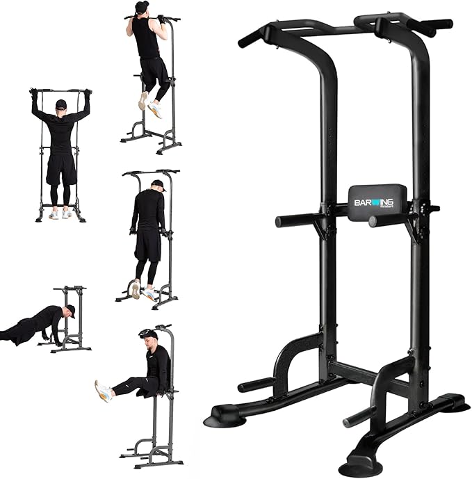 BARWING Pull Up Bar Station, Power Tower, Dip Station with 3D Backrest, Multi-Function Strength Training Stand Rack, Adjustable Height Dip Bar for Home Gym Workout Stand Fitness Exercise Equipment