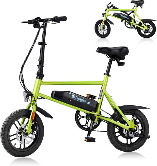 Winado Electric Bike for Adults, 14" Folding Electric Bicycle 450W Motor with Dual Disc Brakes, Max Range 25Miles(Pedal-Assist) & Speed 15.5MPH, Foldable Commuter City Ebike for Adults/Teens