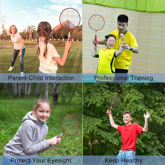 Badminton Rackets for Children,12 in 1 Shuttlecocks Racquet Sports Set w/Lightweight Carrying Bag for Kids Professionals Beginner Players Indoor Outdoor Sport Game