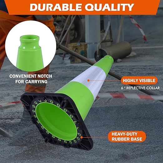 8 Pack 18" Green Traffic Safety Cones – High-Visibility PVC Cones with 6" Reflective Bands & Weighted Black Base for Construction, Parking, and Crowd Control(18 inch-8Pack)