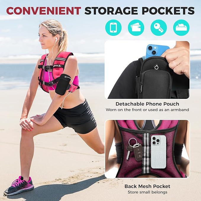 BAGAIL Weighted Vest, 5lbs/8lbs/10lbs/12lbs/15lbs/20lbs/25lbs/30lbs Weight Vest with Detachable Phone Pouch, Rucking Vest for Women, Men, Walking, Weight Loss, Training, Running