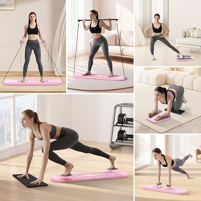Foldable Pilates Board for Home Workout, 2025 New Pilates Reformer Set with Smart Timer, 7-in-1 Multifunctional Pilates Board Fitness Board, Pilates Reformer Machine Pilates Sliding Board