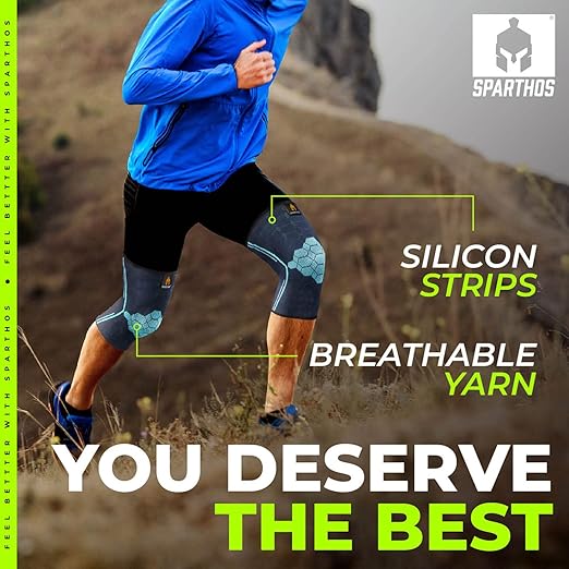 Sparthos Knee Compression Sleeves by (Pair) - Support for Sports, Running, Joint Pain Relief - Knee Brace for Men and Women - Elder ACL PCL Bursitis Meniscus Tear Patella and Runner Knee (Blue-L)