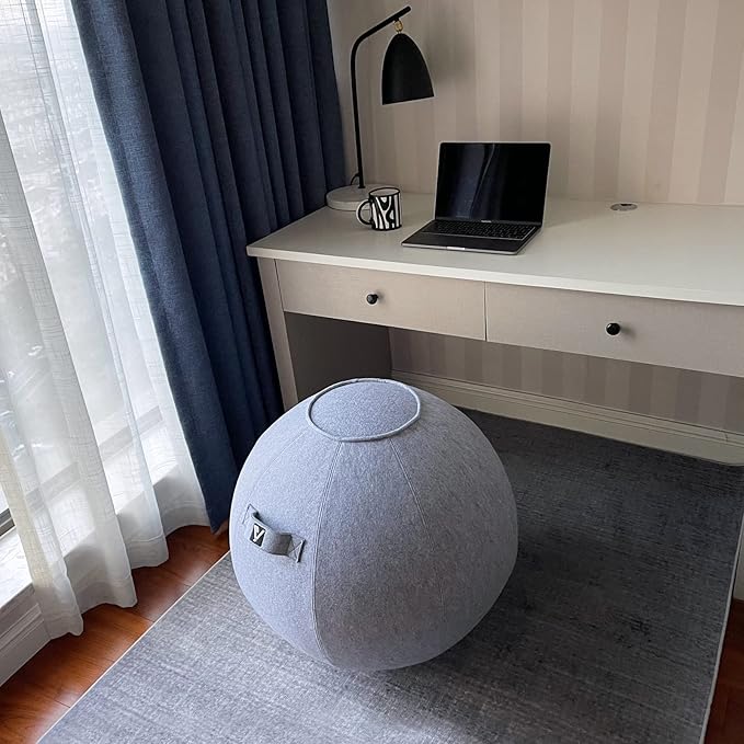 Sitting Ball Chair, Yoga Ball Chair Exercise Ball Chair for Home Office Desk, Stability Ball for Fitness & Pilates, Ergonomic Balance Ball Seat with Cover and Pump