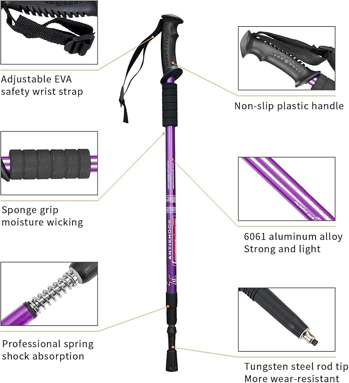 Aihoye Trekking Poles Shock Absorbing Adjustable Hiking or Walking Sticks for Hiking Collapsible Strong, 2-pc Pack Lightweight Walking Pole, All Terrain Accessories and Carry Bag