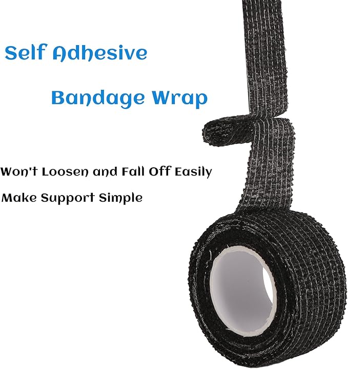 24 Rolls Elastic Self Adhesive Bandage Wrap 1 Inch, Breathable Non Woven Cohesive Bandage, Vet Wrap for Dogs, Ankle Sprains Swelling Medical First Aid Tape, Sports Athletic Tape Black