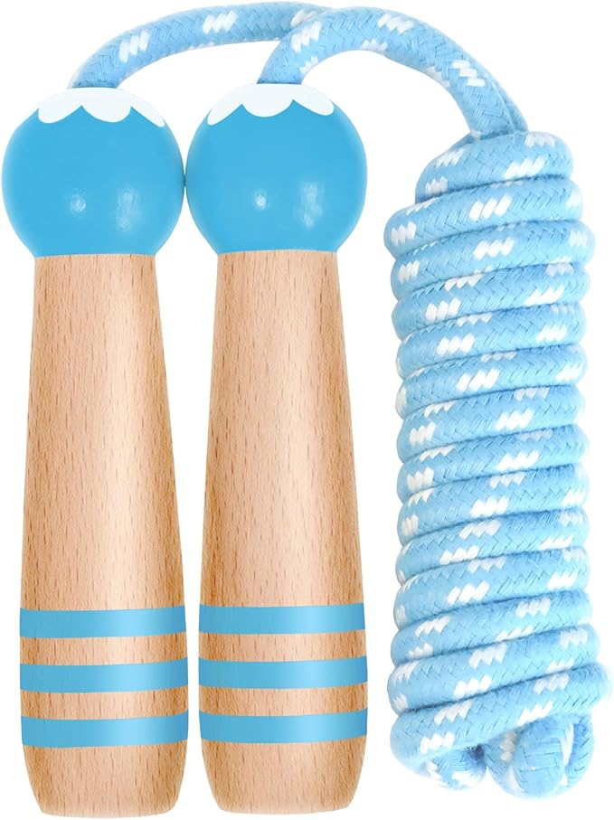 Jump Rope Kids Boys and Girls Children’s Adjustable Cotton Skipping Rope with Wooden Handle for Fitness Training Exercise Outdoor Activity