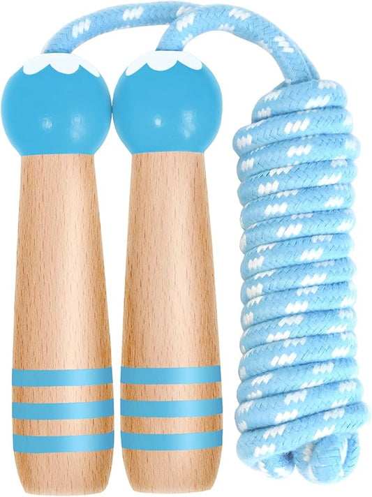 Jump Rope Kids Boys and Girls Children’s Adjustable Cotton Skipping Rope with Wooden Handle for Fitness Training Exercise Outdoor Activity