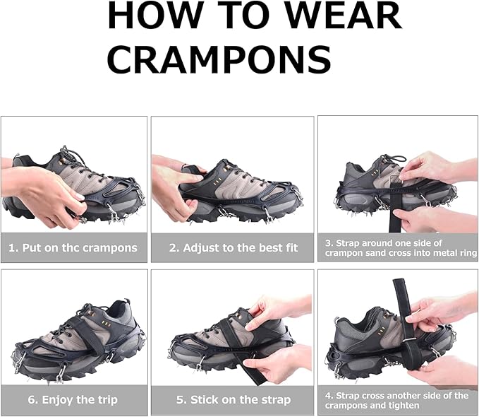 Azarxis Walk Traction Ice Snow Cleat Treads Grips Grippers Crampons Creepers with 19 Spikes for Shoes Boots Men Women Walking Climbing Hiking Fishing Heavy Duty Anti Slip Stainless Steel