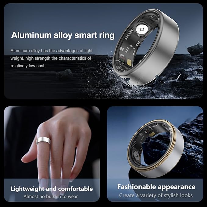 Smart Ring with Heart Rate Monitor Fitness Ring Fitness Tracker Step Tracker Sleep Monitor Health Tracking No Subscription Fee for Android iOS Gold 12