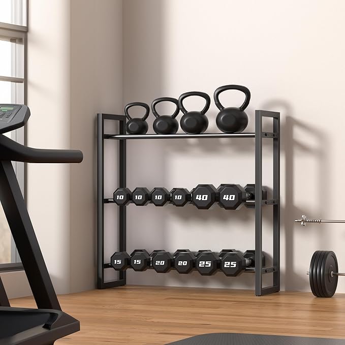 Pickpiff Adjustable 3-Tier Dumbbell Rack – Heavy-Duty Metal Weight Storage Stand for Dumbbells, Kettlebells, and More – Space-Efficient Home Gym Organizer – 360 lb Capacity (Dumbbells Not Included)