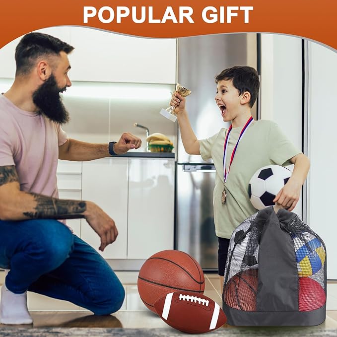 Lenwen 6 Pcs Sport Balls Set for Kids Teens, Include Official Size Basketball Football Soccer Ball with Sport Equipment Bags and Pumps for Training Practice Back to School