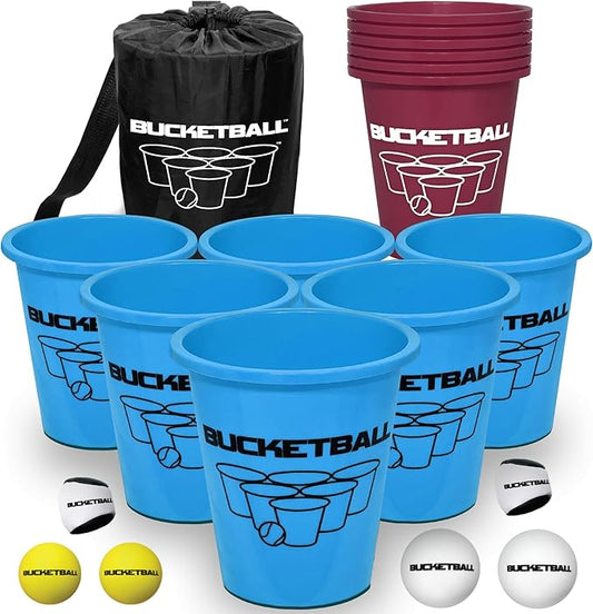 BucketBall | Team Color Edition | Combo Pack (Light Blue/Maroon): Original Yard Pong Game: Best Camping, Beach, Lawn, Outdoor, Family, Adult, Tailgate, Jumbo, Giant Game