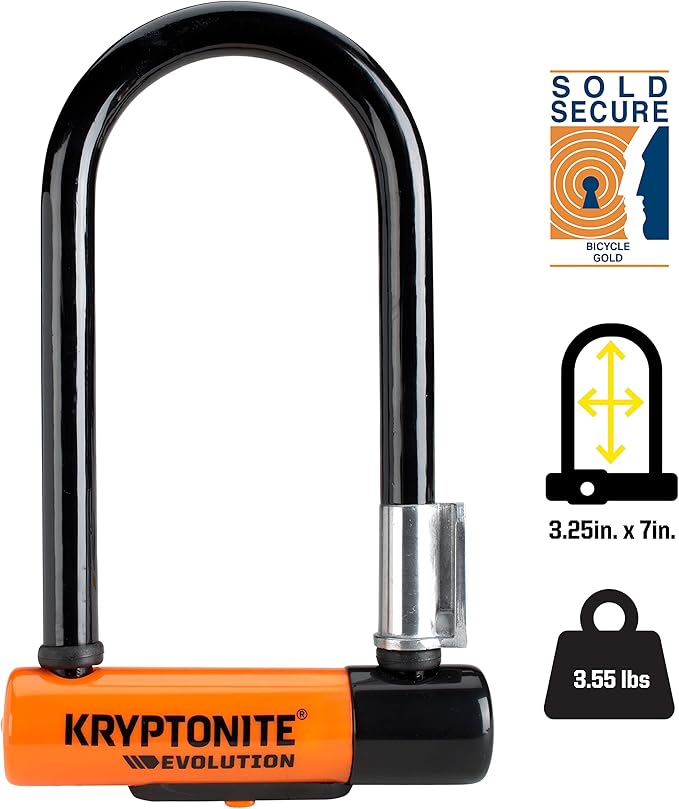 Kryptonite Evolution Mini-7 Bike U-Lock with Cable, Heavy Duty Anti-Theft Bicycle U Lock, 13mm Shackle and 10mm x4ft Length Security Cable with Mounting Bracket and Keys