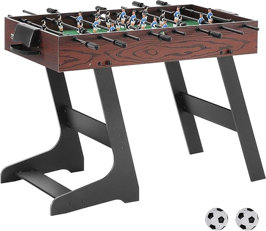 VEVOR Folding Foosball Table, 42 inch Standard Size Foosball Table, Indoor Full Size Foosball Table for Home, Family, and Game Room, Soccer with Foosball Table Set, Includes 2 Balls, walnut