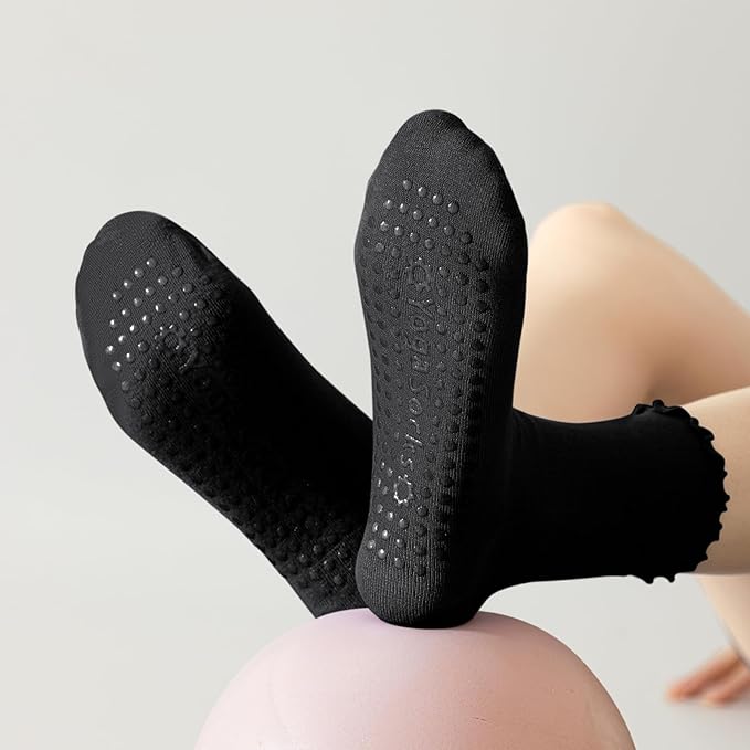 3 Pairs Pilates Socks with Grips Non Slip Ruffle Yoga Grip Socks for Women