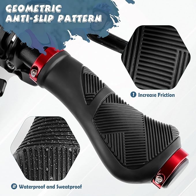 GXCROR Ergonomic Bike Handlebar Grips, Double Lock, Non-Slip Rubber, Universal 22.2mm, for MTB E-Bike
