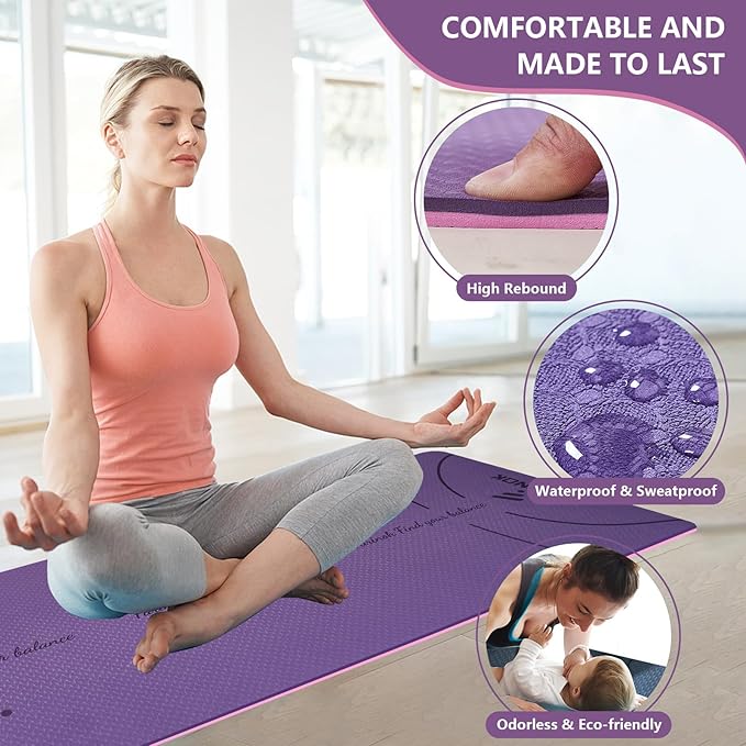 Yoga Mat Extra Thick 9MM, High Density Exercise Mats Non Slip for Home Workout, Pilates Mat with Strap for Women Men, Eco Friendly Mat Thick (9MM-NAVY-BLUE)