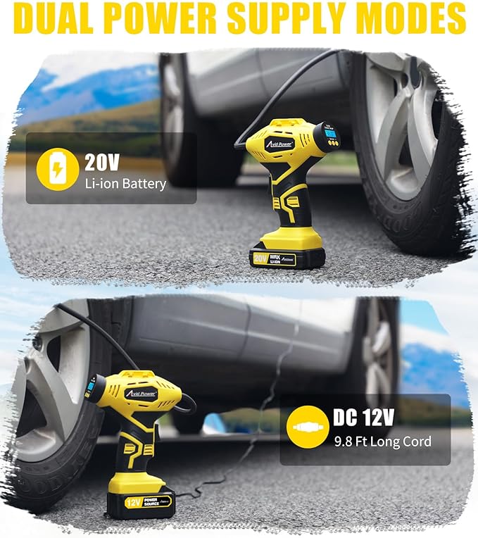 AVID POWER Cordless Tire Inflator Portable Air Compressor, 20V Rechargeable Battery Powered Car Tire Pump w/ 12V DC Adapter, Digital Pressure Gauge, Air Pump for Car, Bike, Motorcycle, Ball