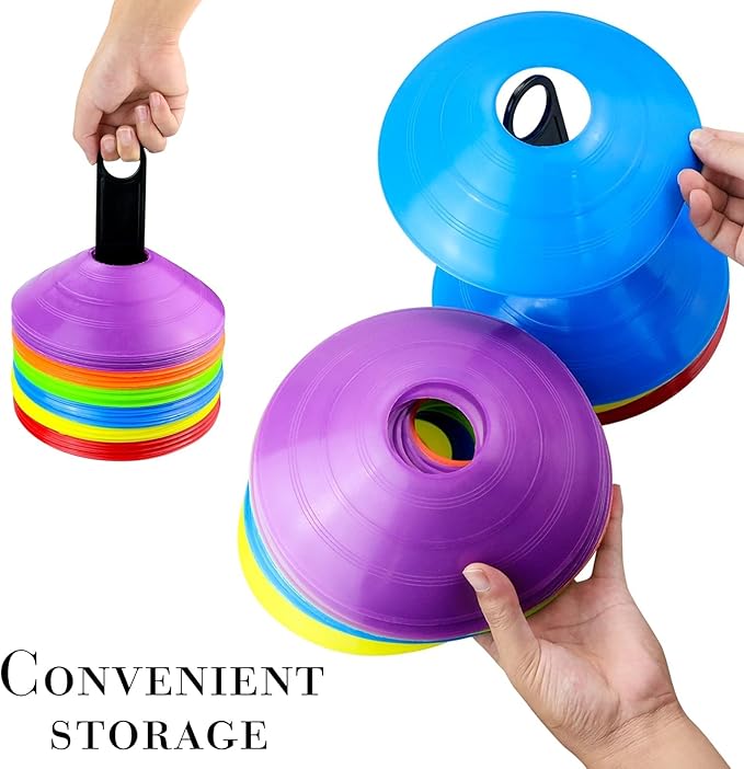 60 Pcs Disc Cones - Agility Soccer Cones with Carry Bag & Holder for Sports Training, Soccer, Football, Basketball, Practice Equipment, Field Markers Indoor and Outdoor Games (6 Colors)