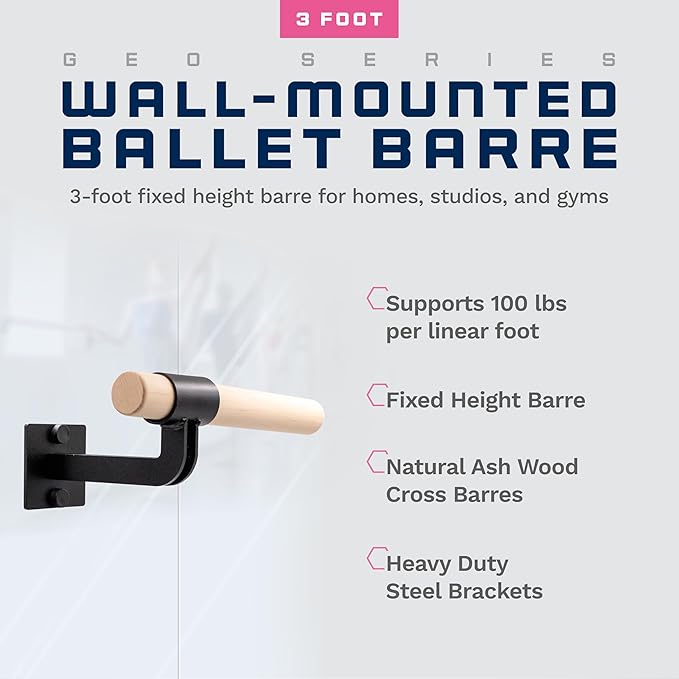 VITA Barre Wall-Mounted Single Ballet Barre, Geo, Wood | Fixed Height, Made in USA, Home, Studio or Gym Exercise Equipment for Kids & Adults | Dance, Fitness, Pilates