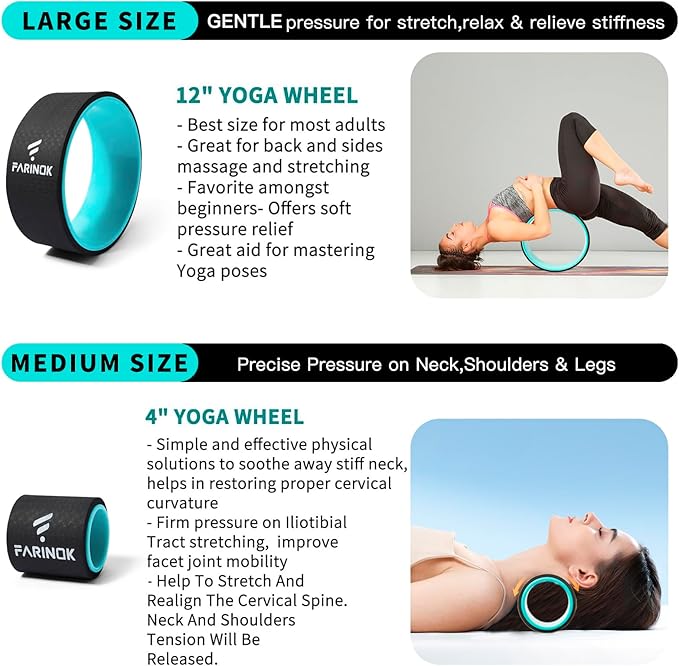Yoga Wheel for Stretching & Flexibility to Help Back Aches & Tension, Deep Tissue Muscle Massage. Back Roller Wheel with Extra Cushion, Wider & Thickest Foam, Stretches and Strengthens Core Muscles