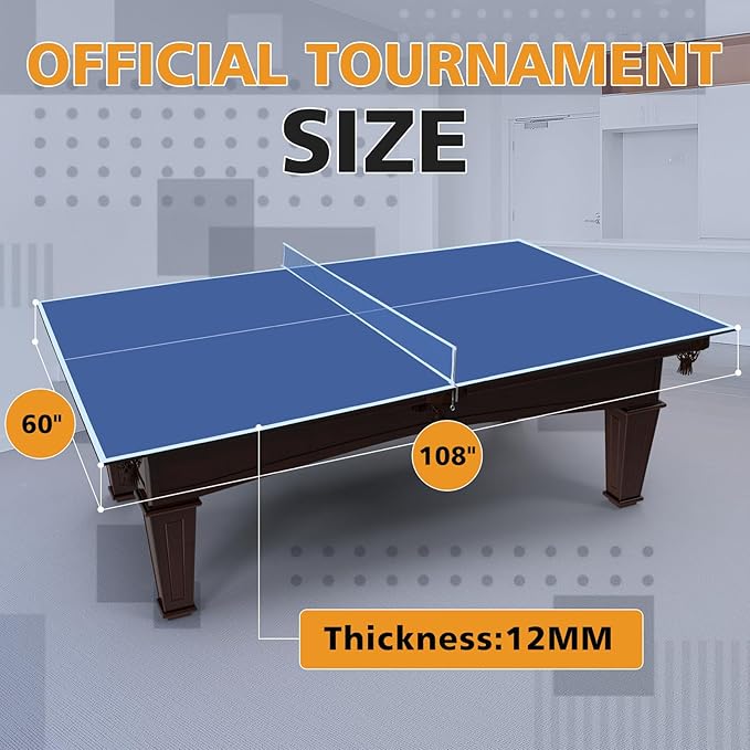 7/8/9ft Mid-Size Ping Pong Conversion Top with Net Set for Billiard and Pool Tables - Regulation Top Converts Billiards into Ping Pong Table Blue/Green/Black