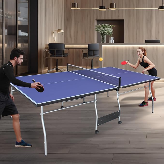 8ft Foldable Ping Pong Table for Home & Outdoor Play - Includes 2 Paddles, Net & 3 Balls