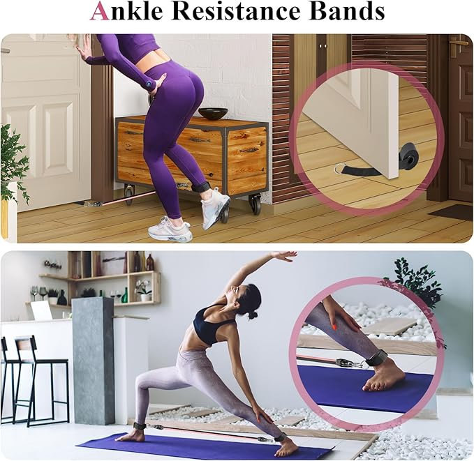 Pilates Bar Kit with Resistance Bands,Pilates Kit with Ab Roller Multifunctional Pilates Bar Pilates Stretch Fusion Bar Pilates Equipment for Home Workouts Women and Men