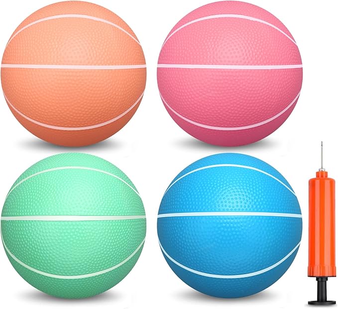 6 Inch PVC Mini Basketball for Indoor Hoops, 6" Rubber Small Toddler Basketball for Over Door Hoop, Little Pool Basketballs for Kids, Outdoor Sand Beach Toy Ball Stocking Stuffer(4 PCS with Air Pump)