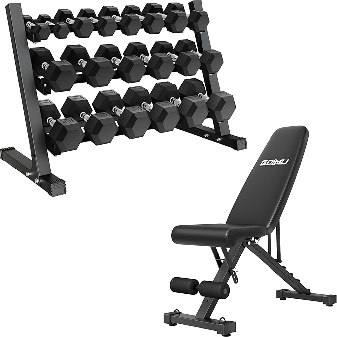 Dumbbell Sets with Rack, Rubber Hex Dumbbells, 450/550LBS, Hand Weights with Chrome Handle for Strength Training